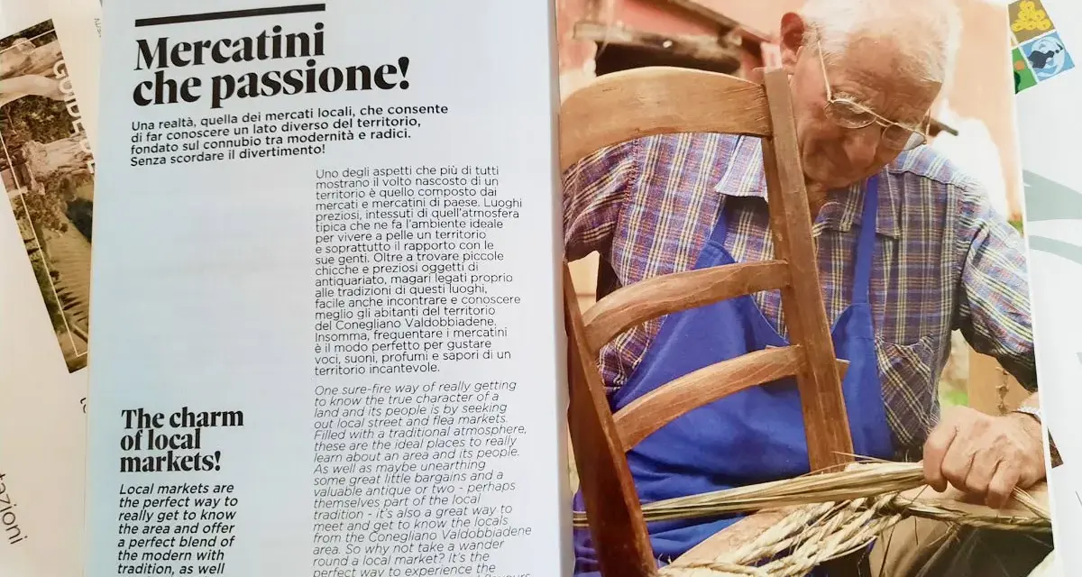 Artigiano locale lavora su una sedia, un'immagine che evoca la tradizione e i sapori della strada del Prosecco.