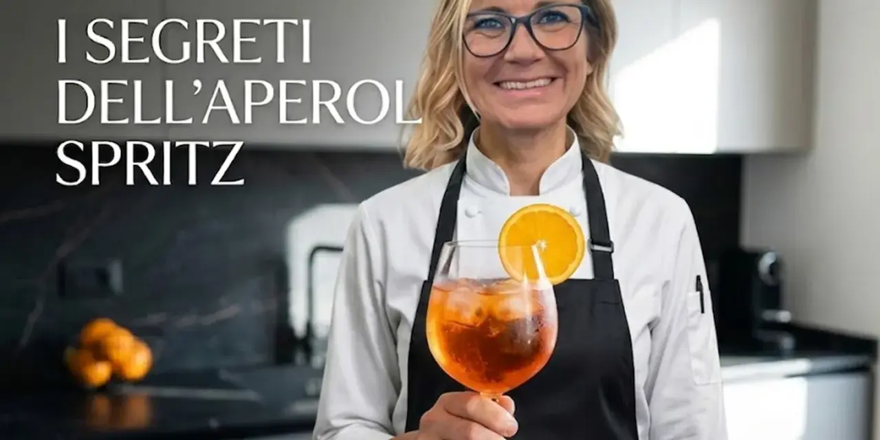 Donna sorridente con un bicchiere di Spritz, pronta a svelare i segreti delle giuste dosi per spritz perfetti.