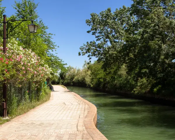 Sentiero fiorito lungo il canale, un invito a scoprire come arrivare a Torcello.