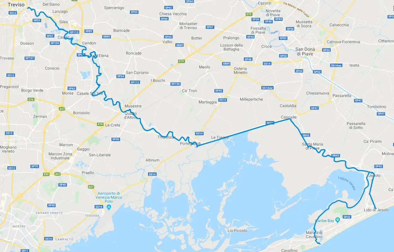 La ciclabile del Sile attraversa paesaggi veneti, da Treviso fino alla Laguna di Venezia, toccando localit&agrave; come Jesolo.
